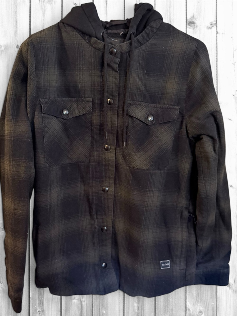 🌼Volcom Black Plaid Hooded Shirt Jacket